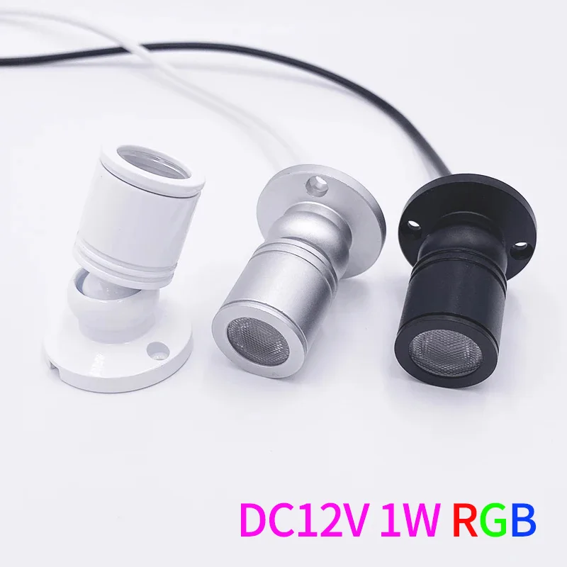 DC12V RGB LED Spotlight Room Decor Adjustable Luminous Colour Mini Ceiling Spotlight Showcase Spot 1W Black Silver White shell