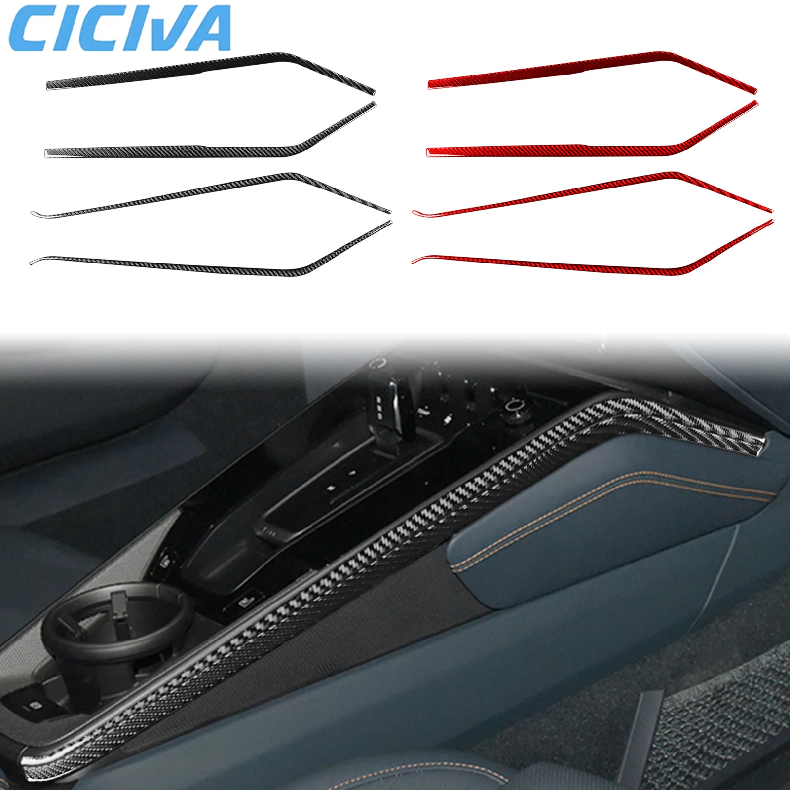 

For Porsche 992 911 2019-2024 Carbon Fiber Gear Shift Center Console Side Strip Car Accessories Interior Soft Cover Sticker Auto