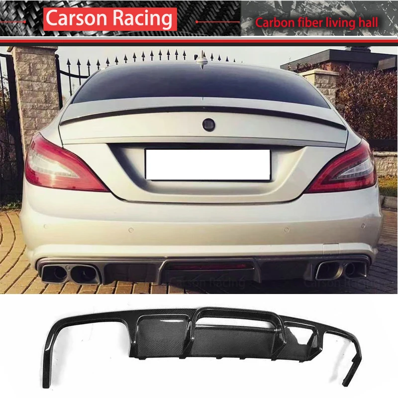 For Mercedes Benz CLS Class W218 X218 CLS300 350 CLS63 AMG Sport 2012-2017 Real Carbon Fiber  Rear Bumper Lip Diffuser Spoiler