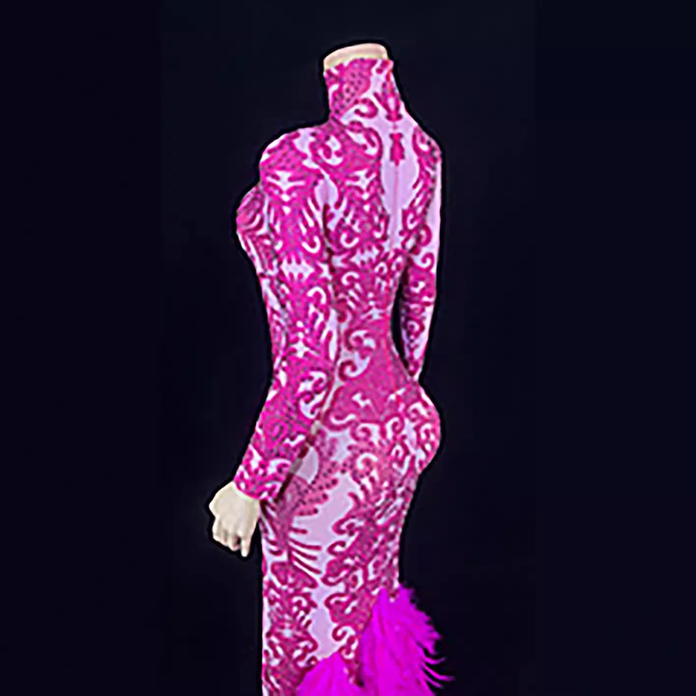 Diamond Birthday Dress Ladies Rose Feather High Split Party Ladies Evening Dress Elegant Shine Vestido Cerimônia Mulher Elegante