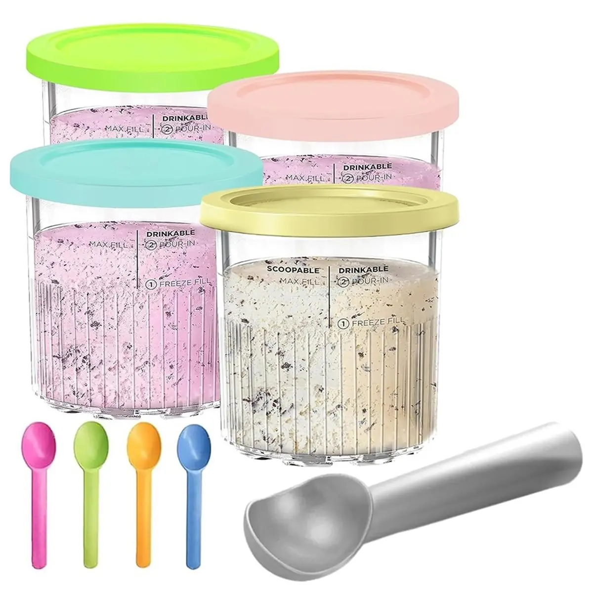 A88M 4-Pack 24oz Pints for CREAMi Deluxe NC500 NC501 Series,Replacement Containers with Lids,-Free & Dishwasher Safe