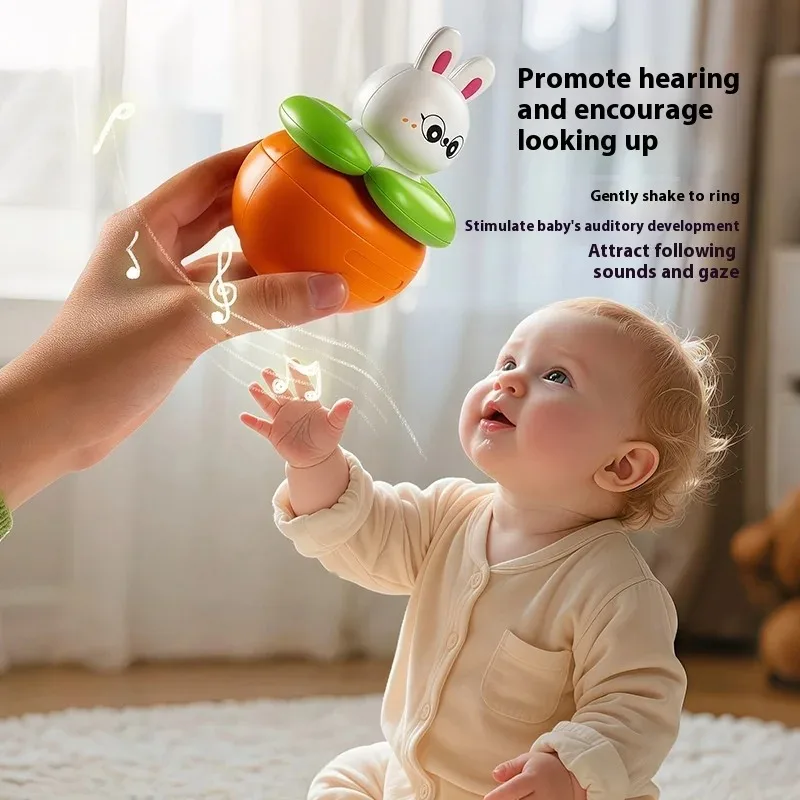 Giocattolo altalena per bambini Simpatico coniglio Carota che suona Giocattolo per l'educazione precoce Materiale sicuro Esercizio Capacità di coordinazione occhio-mano Lenitivo per bambini
