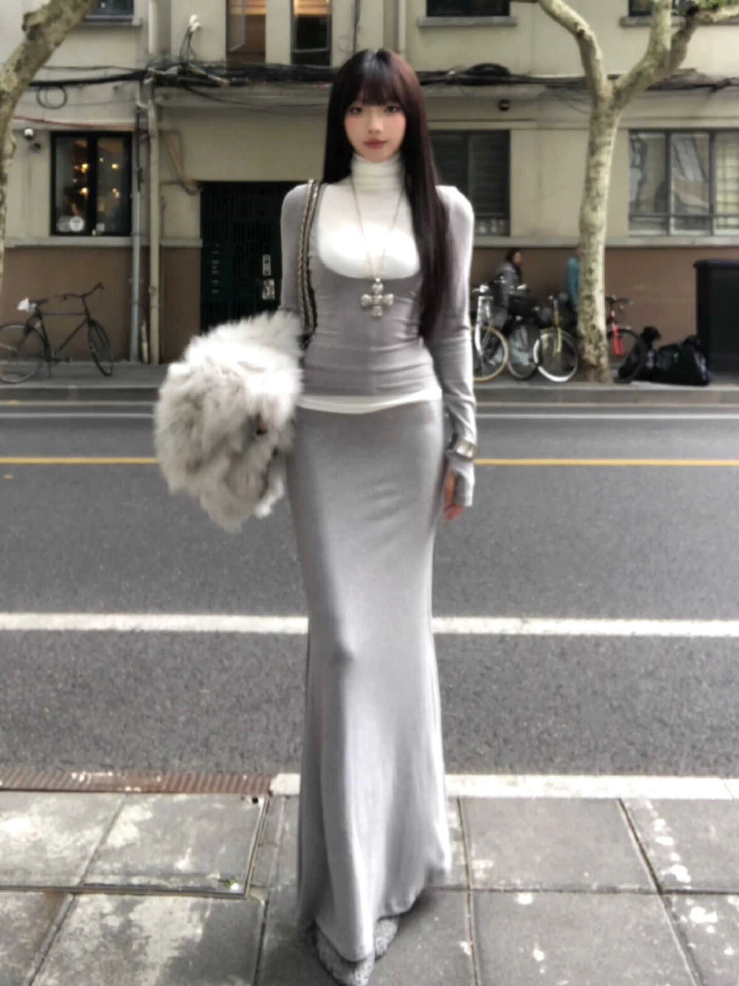 ay Vita alta Slim Fit Lungo Sve Dr Set Donna Autunno Inverno Nuovo Sle Coreano Sle f Gonna Ensemble