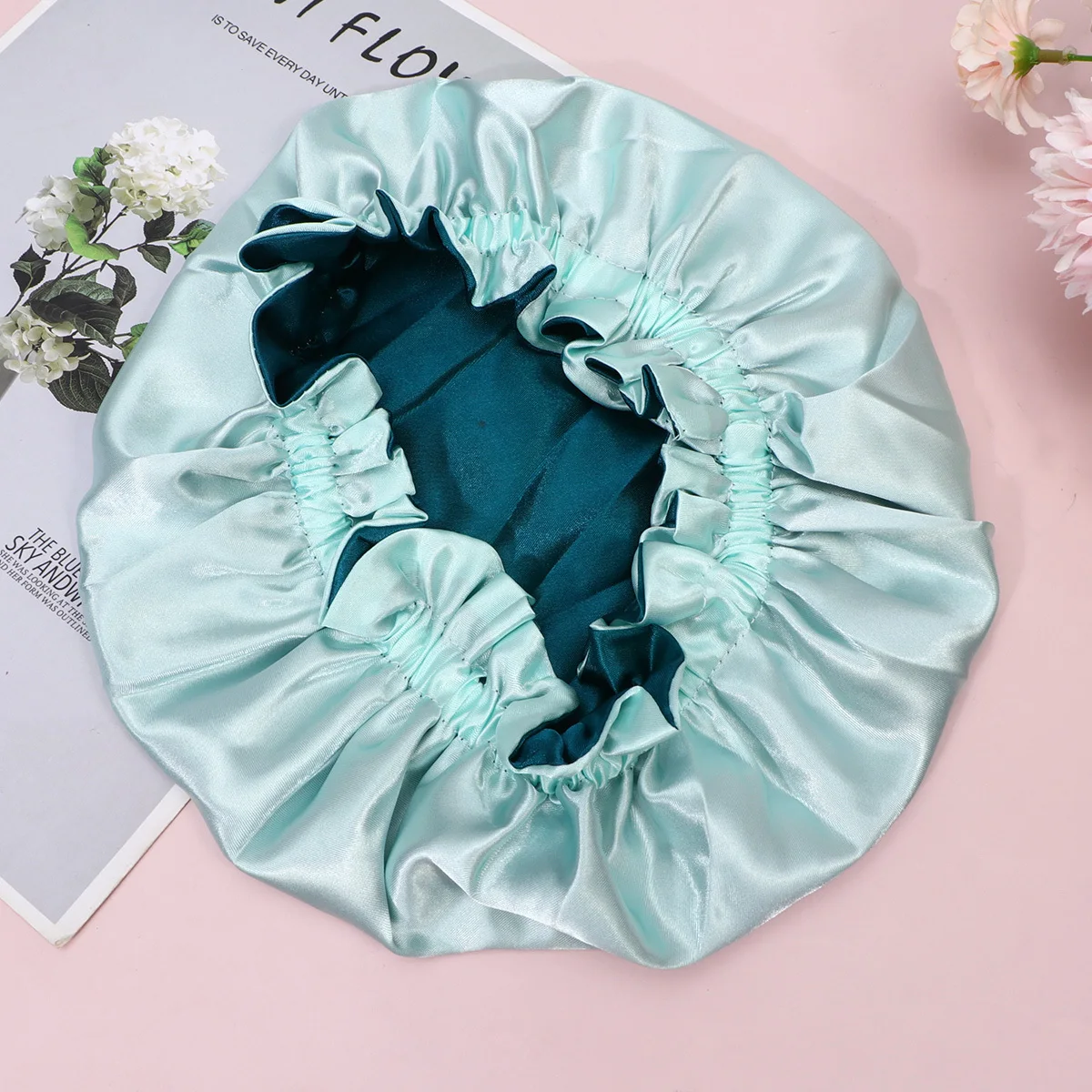 قبعة نوم من الساتان للأطفال خفيفة الوزن لحماية الشعر مع حافة مرنة للاستخدام المنزلي أثناء النوم - أخضر فاتح #5