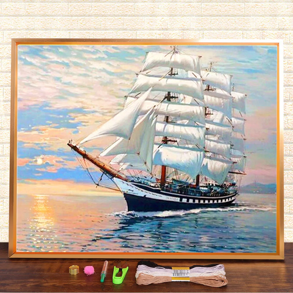 

Ship Scenery Printed Fabric 11CT Cross-Stitch Complete Kit DIY Embroidery DMC Threads Craft Knitting Hobby Needlework Jewelry