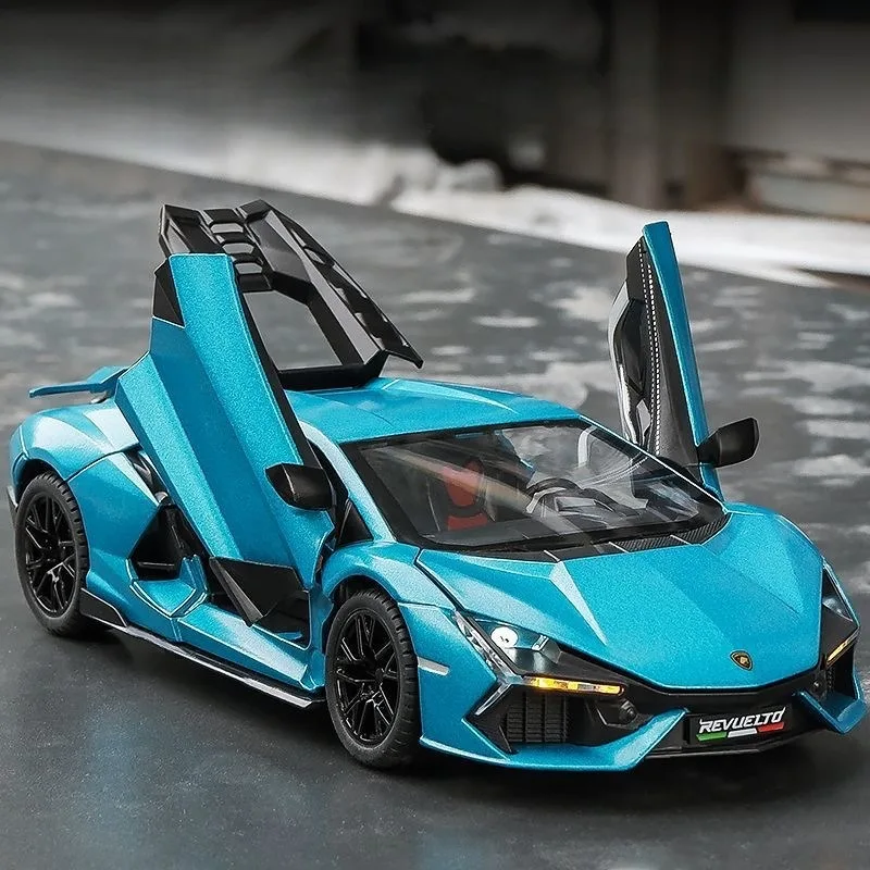 Simualtion 1/24 Lamborghini Revuelto Supercar Ally Car Model With Sound Light Collection Miniature Voiture Boy Gift Birthday