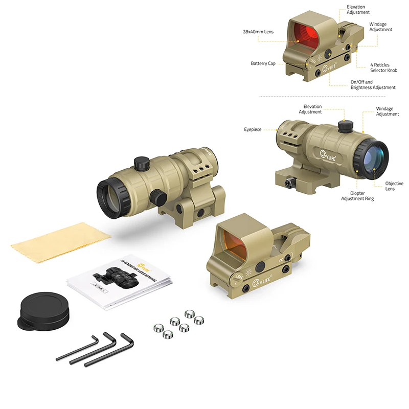 

CVLIFE Red/Green Dot and Magnifier Combo with 3X Magnifier, Absolute Co-Witness, Open Reflex Optics Sight with Flip-to-Side