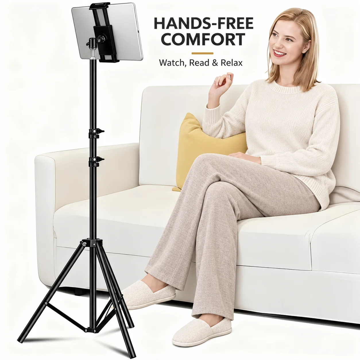 Thickened, extendable floor tripod stand with a dual-pull universal phone and tablet clip, can hold two phones at the same time,