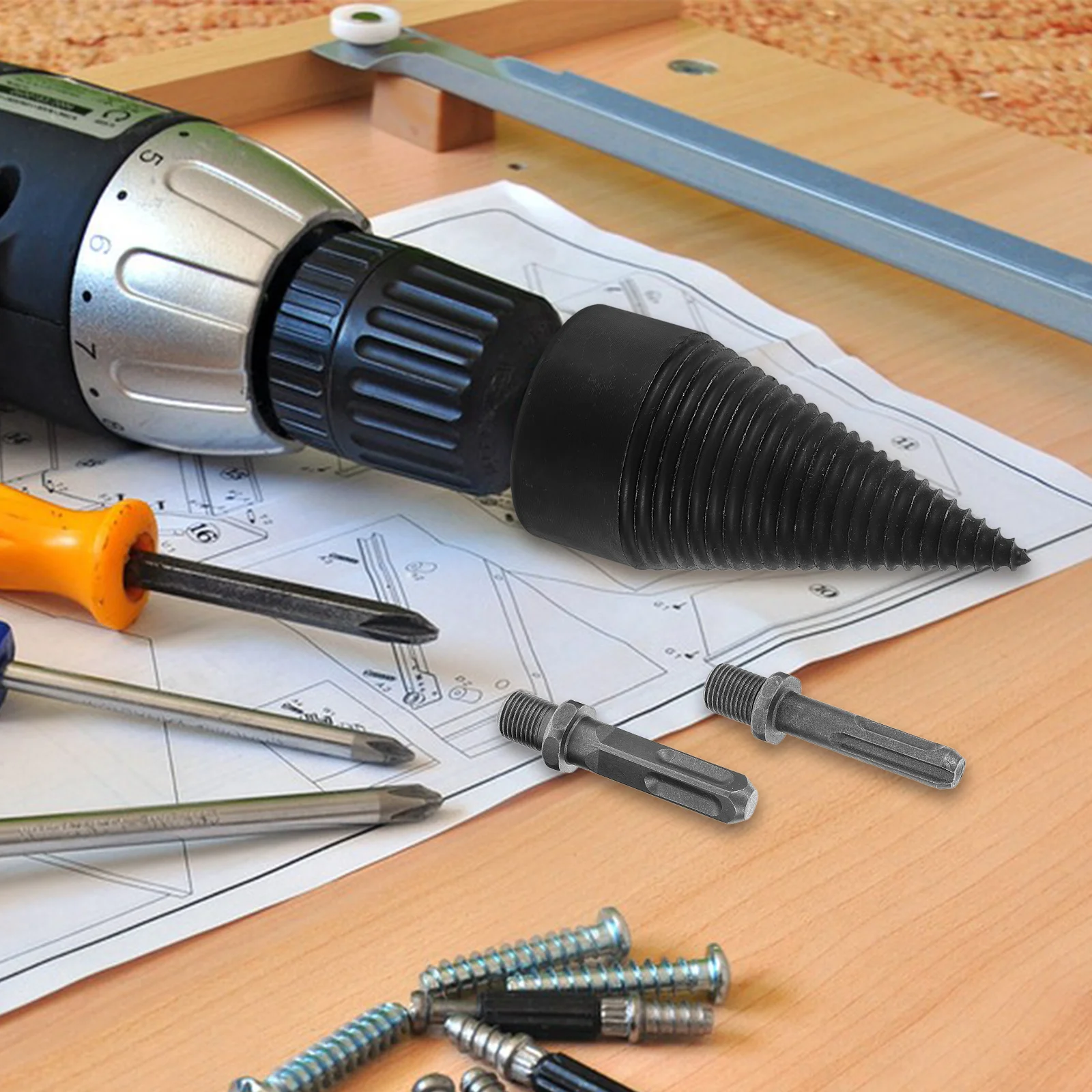 

Firewood Drill Bit Splitter with Multi Heads for Drill Machines Wood Splitting Tool Heavy Duty Log Splitter for Outdoor