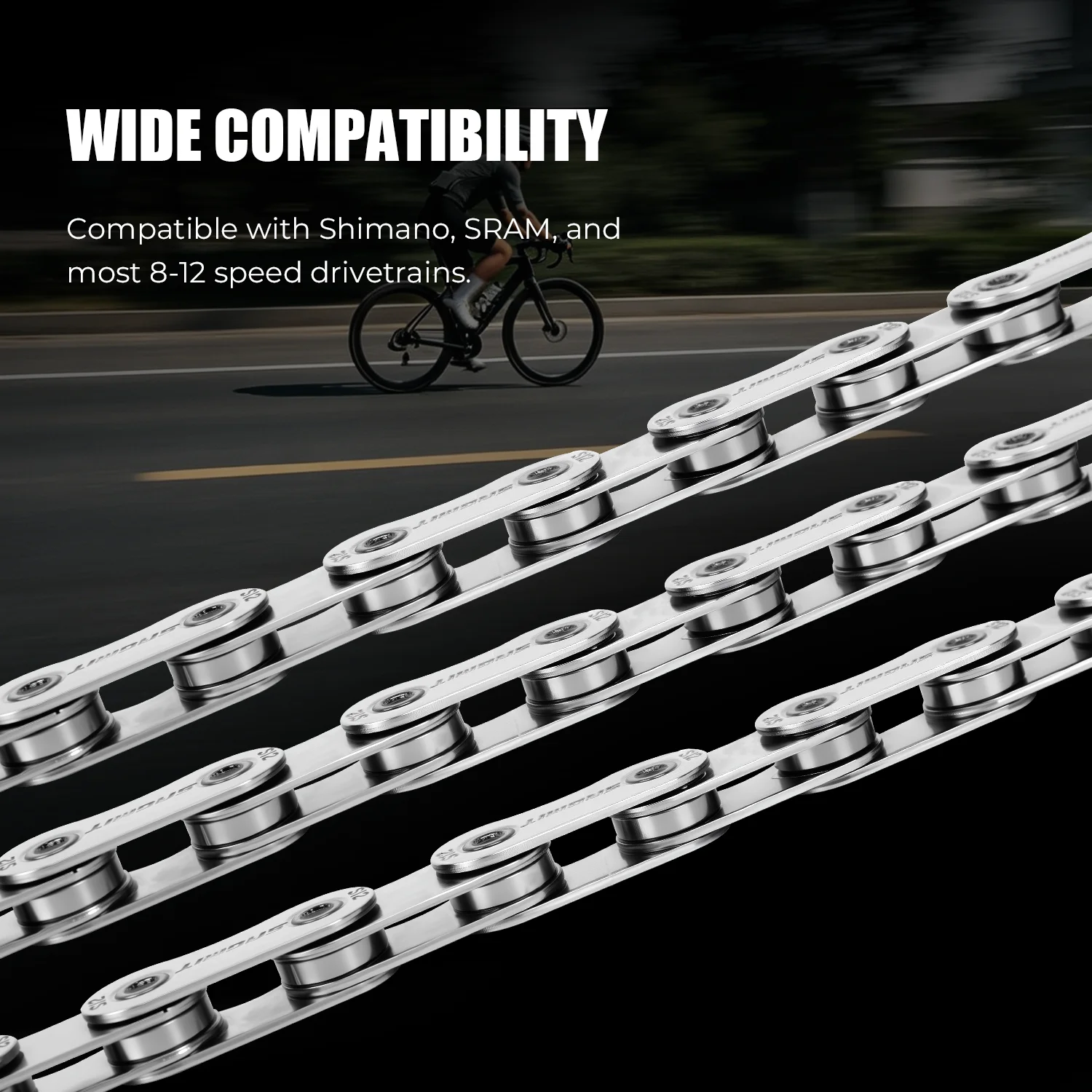 SAGMIT Bicycle Chain 8 9 10 11 12 Speed High Carbon Steel Chrome Plated 116L MTB Road Bike Replacement Chain with Master Link