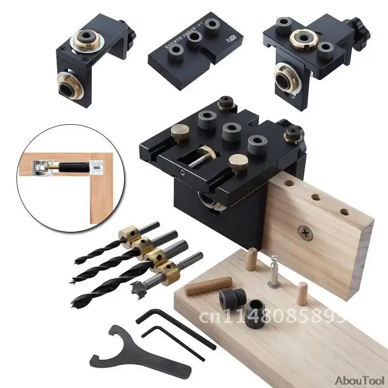 Adjustable Doweling Jig Kit Woodworking 3 In 1 Pocket Hole Locator Puncher Tool For Furniture Connecting With 8/10/15mm