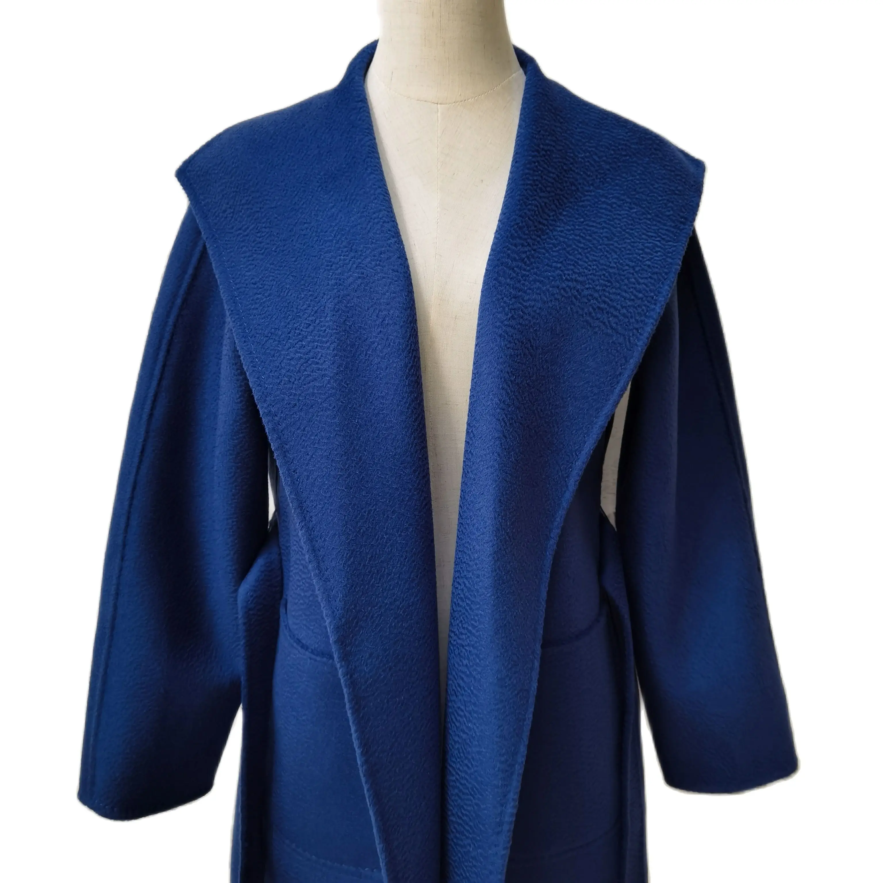 2023 Mid-length Cashmere Coat for Women, Lace Camel Coat, Water Ripple, High-end, Blue and Red, Autumn and Winter