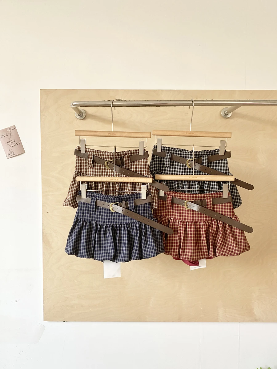 Spring 2026 Korean Style College Fashion Plaid Bloom Half Skirt Women Slimming Anti-Light Short Skirt Trendy High Waist A-Lin...