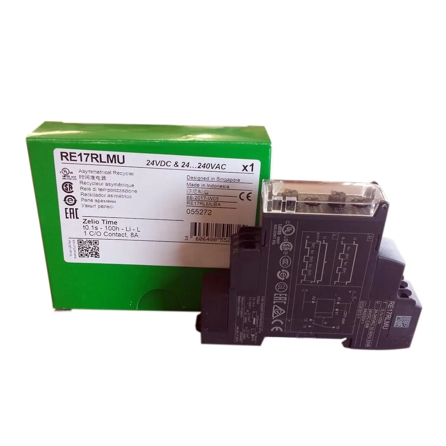 RE17RLMU Modular timing relay, 8 A, 1 CO, 1 s..100 h, asymmetrical flashing, 24...240 V AC