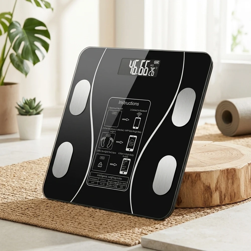 High-Precision Digital Bathroom Scale Bluetooth Smart Body Fat Scale with Large Easy-Read LCD Display Battery Powered 180KG Capa