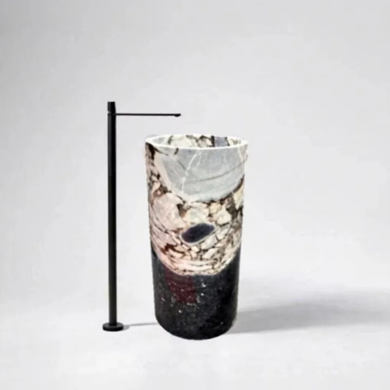 Elephant White Marble Art Bathroom Sink, Modern Round Polished Stone with Drainer for Hotel Villa Apartments
