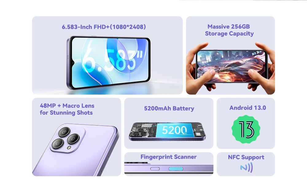 Global Version Cubot P80 Smartphone 6.5" FHD+Screen Telephon Portable 16GB RAM(8GB+8GB)+256GB/512GB ROM 5200mAh 48MP Android 13