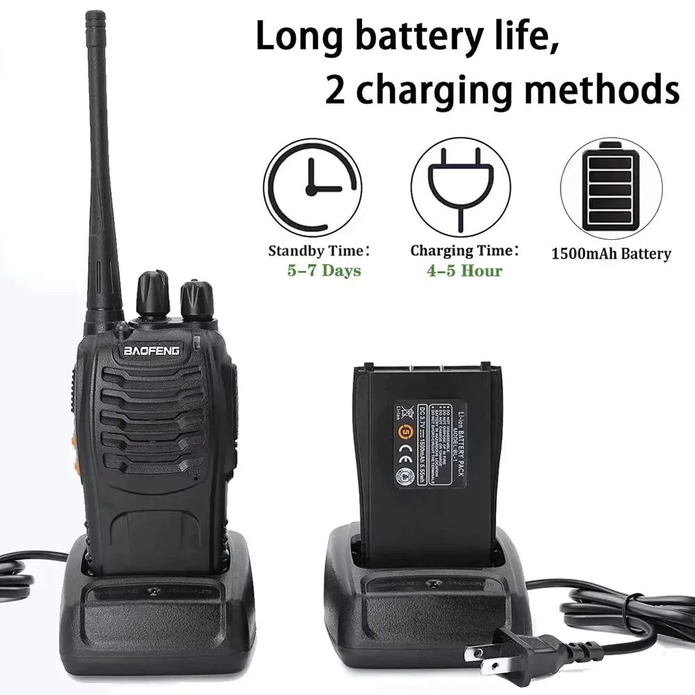 Baofeng 888s 2pcs Long Range Walkie Talkie UHF 400-470MHZ Two Way ham Radios Transceiver USB for Hunting