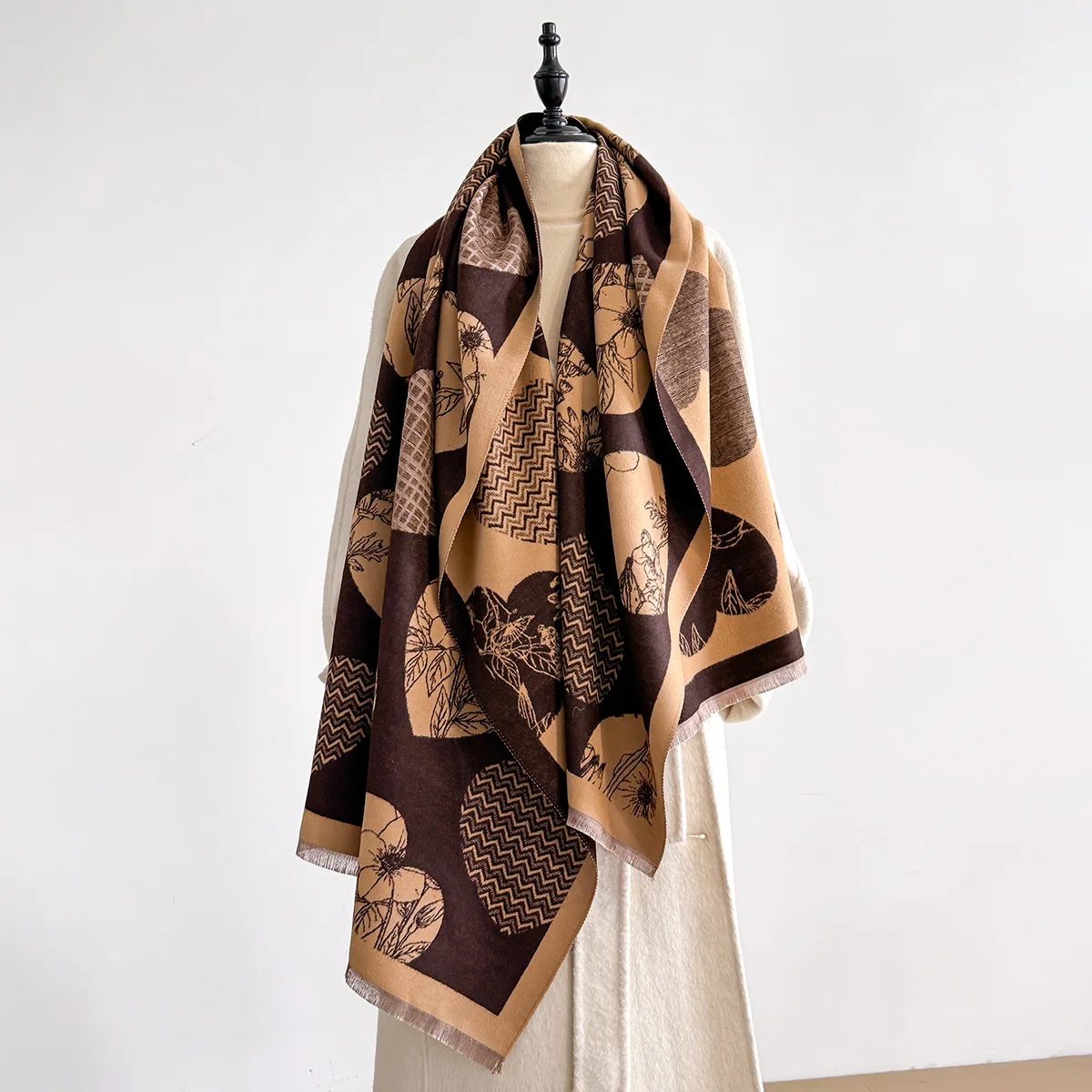 شتاء دافئ الكشمير وشاح على شكل قلب للنساء ماركة فاخرة الجاكار الباشمينا شال التفاف منديل تصميم الإناث Echarpe Bufanda #3