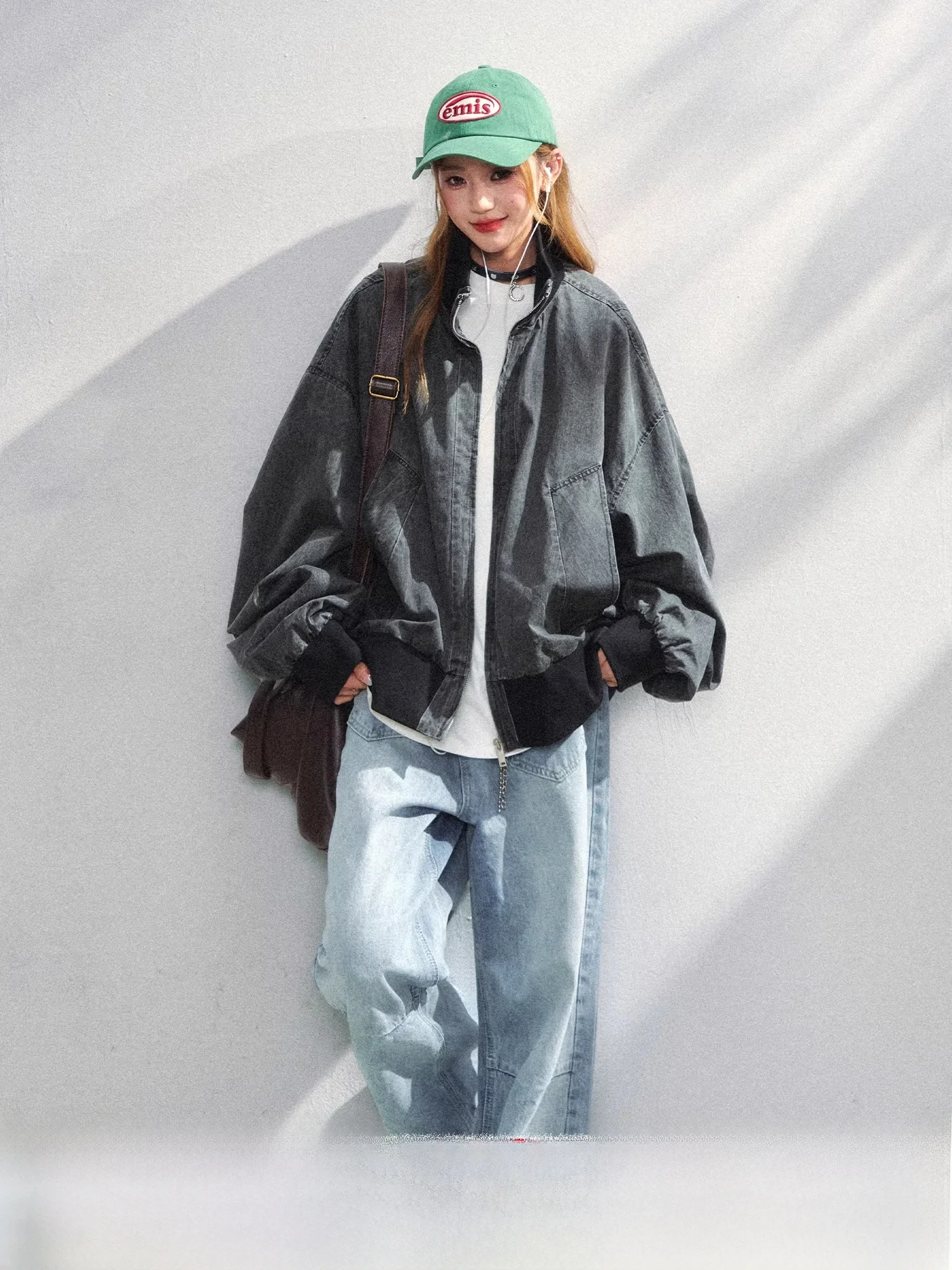 

Womens Waed Vintage American Sle Jaet Loose Fit Stand Collar Flight Coat Casual Cotton Long Sve Zipper Closure