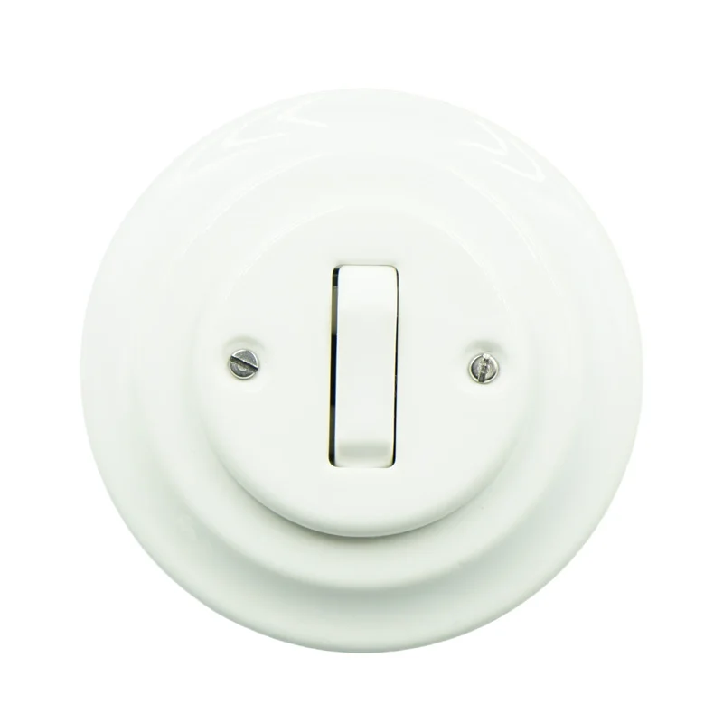 Flush Mounting Porcelain One Gang Double Way Modern Wall Light Button Switch 250V,10A