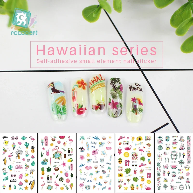 Rocooart Summer Elements Nail Stickers Hawaii Foil Nail Art Stickers Fruit Flamingo  Designs For Girls Holidays  Decals