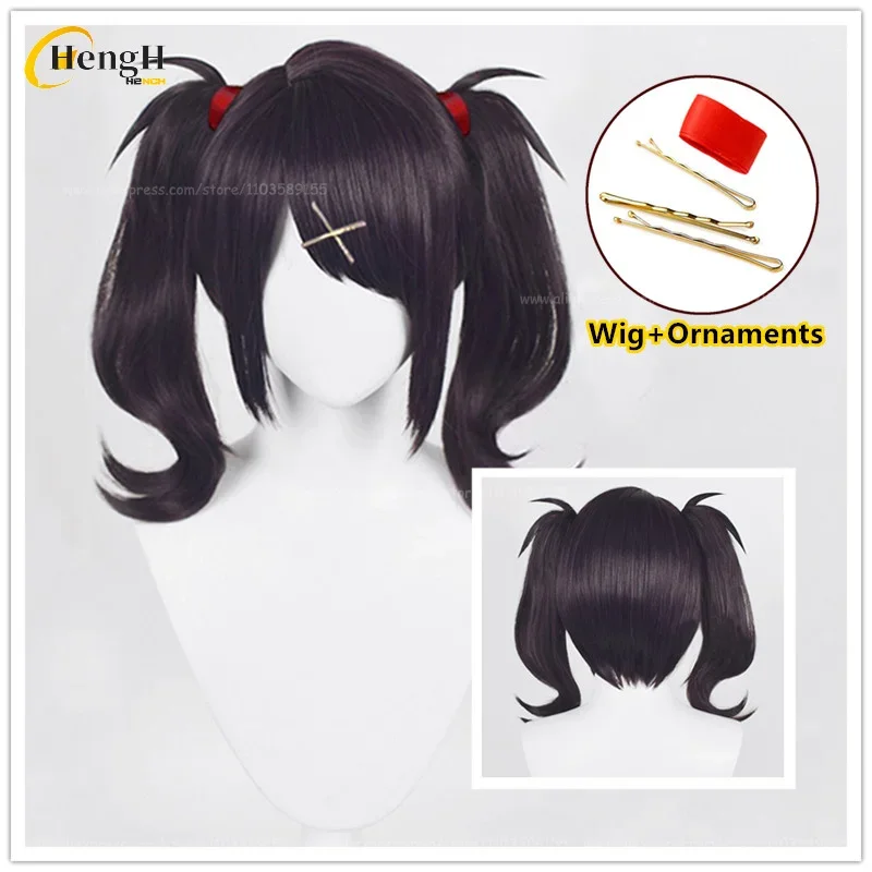 

In Stock Synthetic Anime Rain Ame Cosplay Wig Black Double Ponytail Wig Ame-chan Heat Resistant Hair Party Woman Wigs + Wig Cap