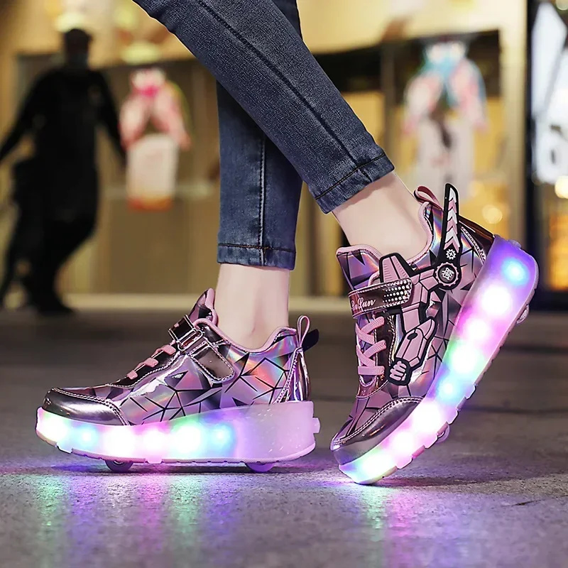 LED Rechargeable Children's Sports Roller Skates 2166 Men's and Women's Deformation Two-wheeled 4-season Sports Explosive Shoes