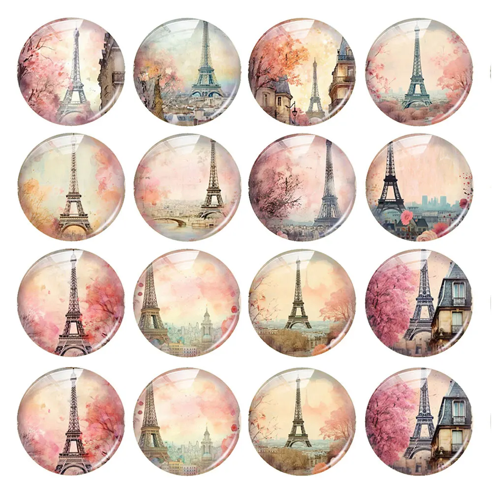 Random Mixed Round/Oval/Square The Eiffel Tower in Paris Spring Photo Glass Cabochon Flatback Demo Cameo For Diy Jewelry Making