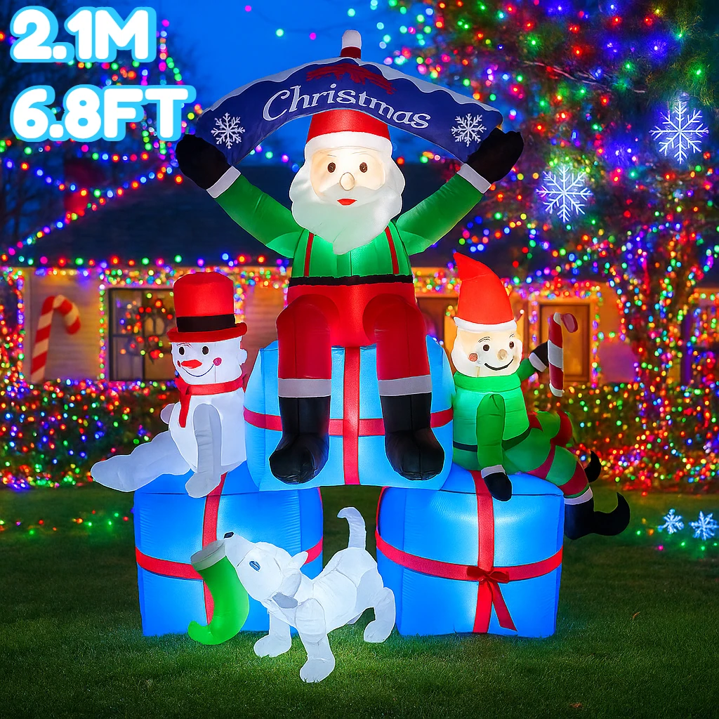 2.1 متر/6.8FT سانتا ثلج قزم الكلب نفخ نموذج عيد الميلاد مع أضواء LED عطلة ديكور خارجي ساحة المنزل عطلة لعبة الحفلات