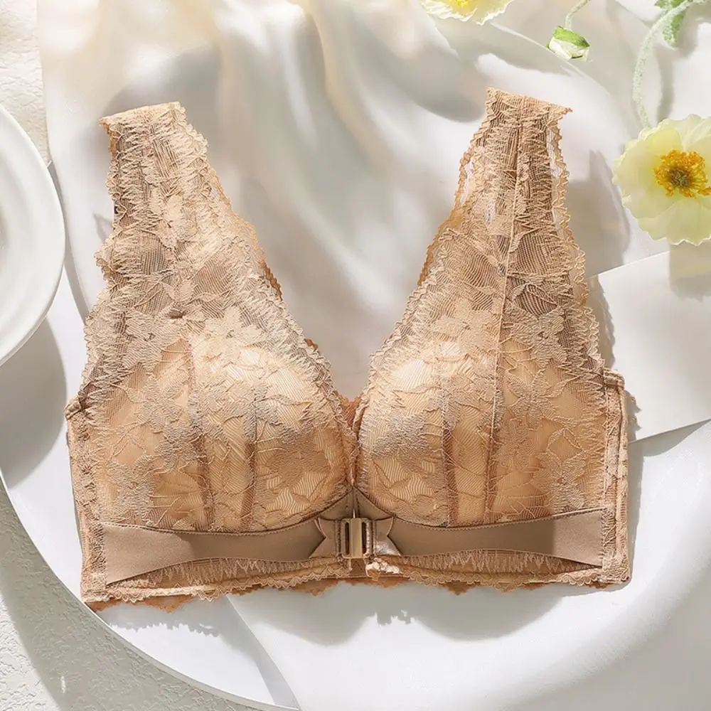 

Модный кружевной бюстгальтер пуш-ап на пуговицах спереди, антипровисающий дышащий беспроводной бюстгальтер с глубоким V-образным вырезом, нижнее белье, противоударное женское нижнее белье для девочек