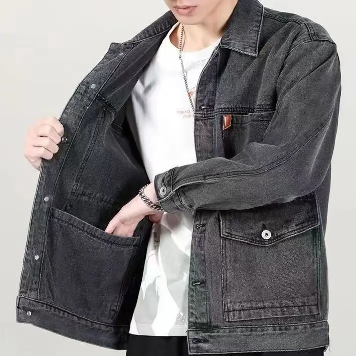 

Loose Men's Denim Jacket American Style Workwear Spring Autumn Long Sleeve Windproof Casual Jacket Youth Fashion Outerwear