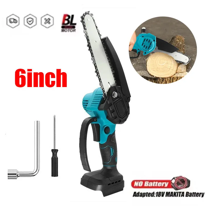 6inch Brushless Electric Chain Saw Cordless Portable Tree Branch Logging Chainsaw Woodworking Garden Tool for Makita 18V Battery