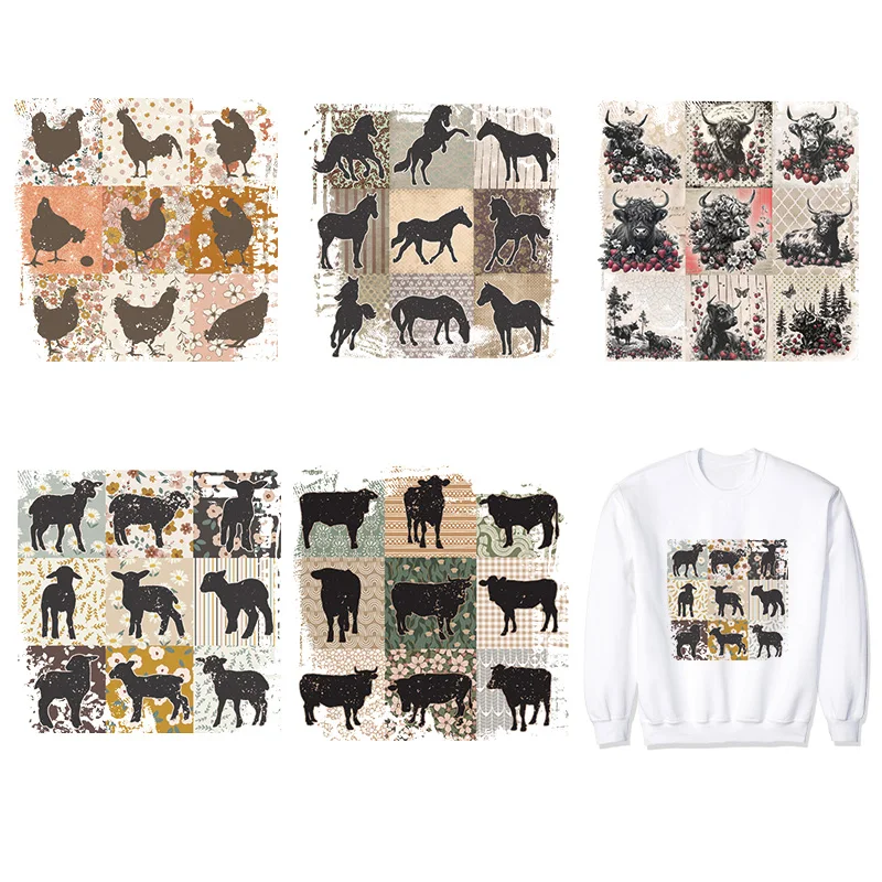 Animals Farm Iron On Transfers For Jacket T-Shirt DIY Cool Stickers Clothes Accessory Heat Transfer DTF Patches washable Decals