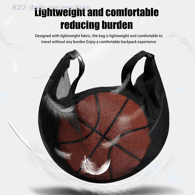 1PCS Mesh Sports Equipment Storage Bag with Zipper Pocket Single Ball Sling Carrying Net And Drawstring for Basketball