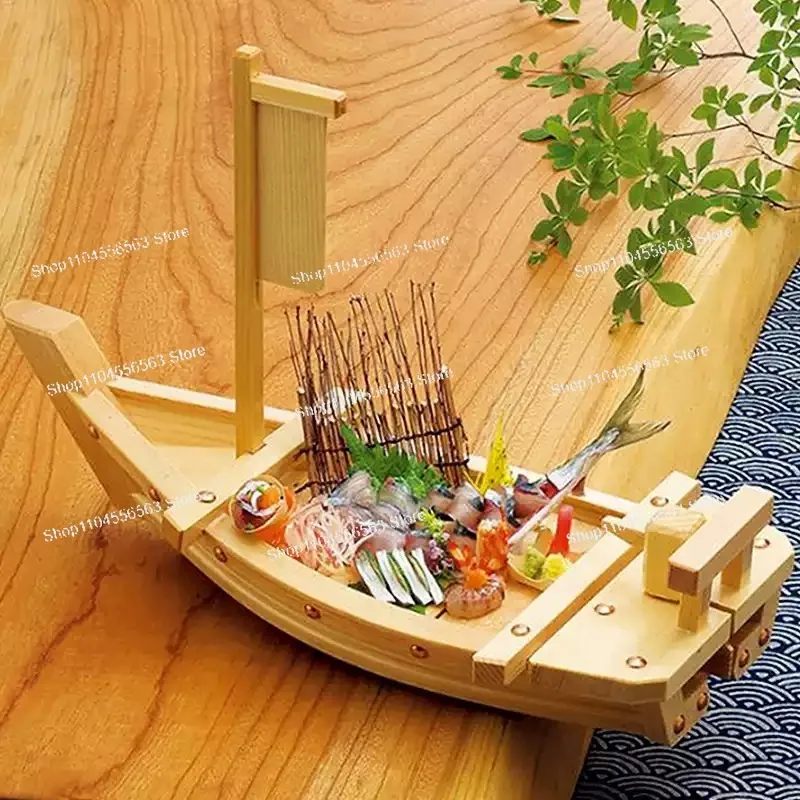 Wooden Sushi & Sashimi Boat, Bamboo Japanese Cuisine Platter for Dry Ice Application