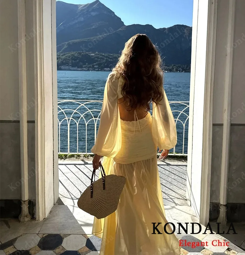KONDALA, vestido Sexy elegante de gasa para mujer, cintura hueca, escote en V profundo, vestido ajustado sin espalda, vestido de mujer romántico de vacaciones de verano 2025
