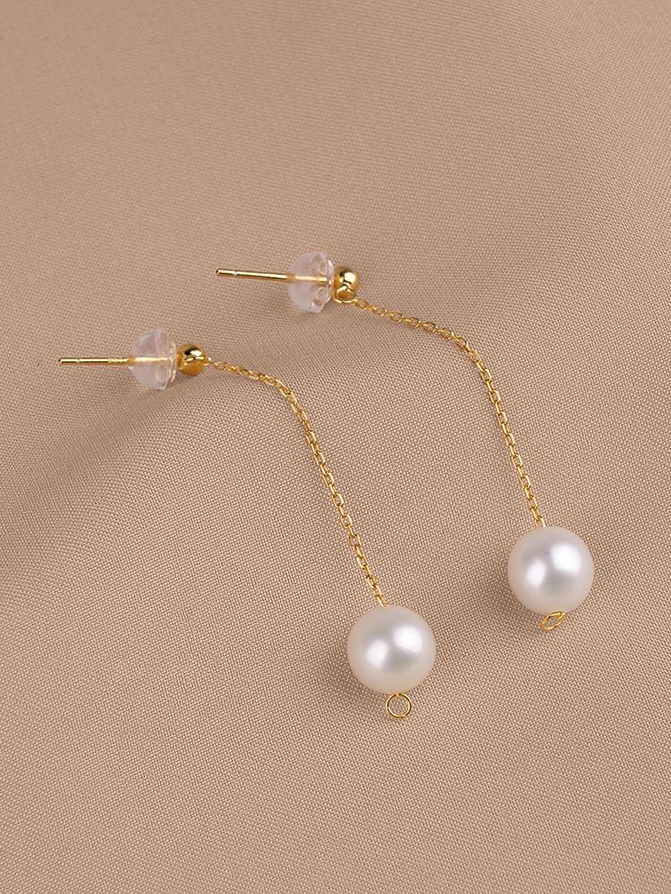 8-9mm nearround nature freshwater Pearl jewelry 925sliver with 14k golden plated Stud for Women Girl's Earring jewelry