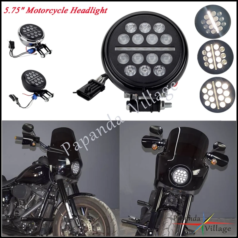 

Motorcycle 12V LED Round Headlight 5.75" Headlamp DRL High/Low Beam Front Light For Harley Softail Low Rider S FXLRS 2020-2022