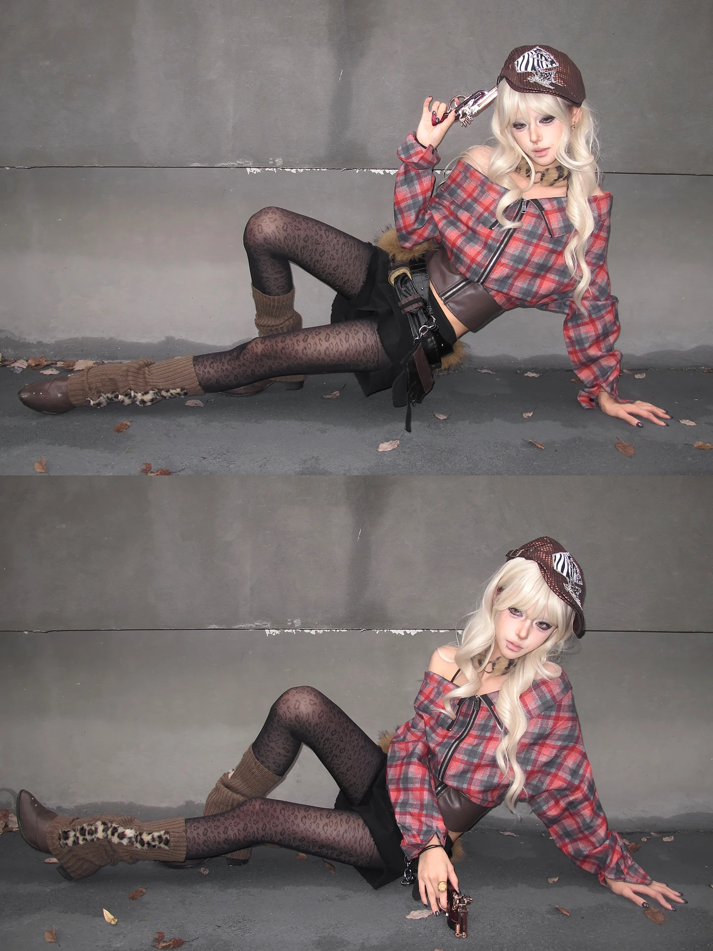 

Chic Early Autumn Plaid irt with Waist Cinching Long Sve One oulder Design Sweet Sle Knitted Sweater for Women