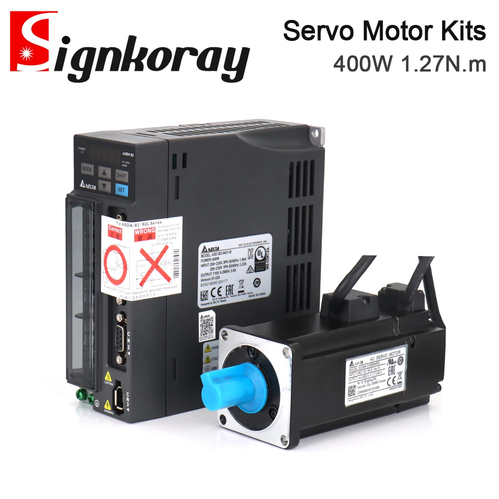 SignkoRay Delta AC Servo 400W B2 0.4kw 1.27N.m 3000rpm 60mm ASD-B2-0421-B ECMA-C20604RS Motor Drive Kit with 3M Cable