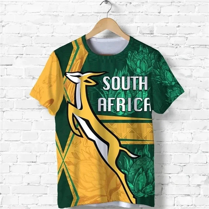 South Africa Map Flag Graphic T Shirts Fashion Springbok 3D Printed T Shirt For Men Clothes National Emblem Tshirt Dashiki Tops