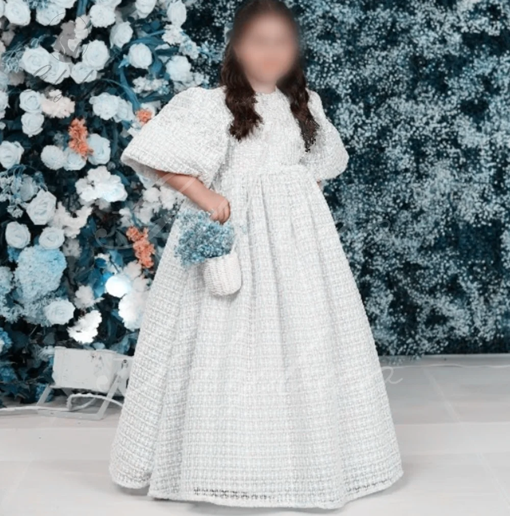 Vestido de niña de flores de tul de encaje de leche para boda blanco de manga corta hinchado fiesta de cumpleaños para niños vestido de primera comunión vestidos de baile