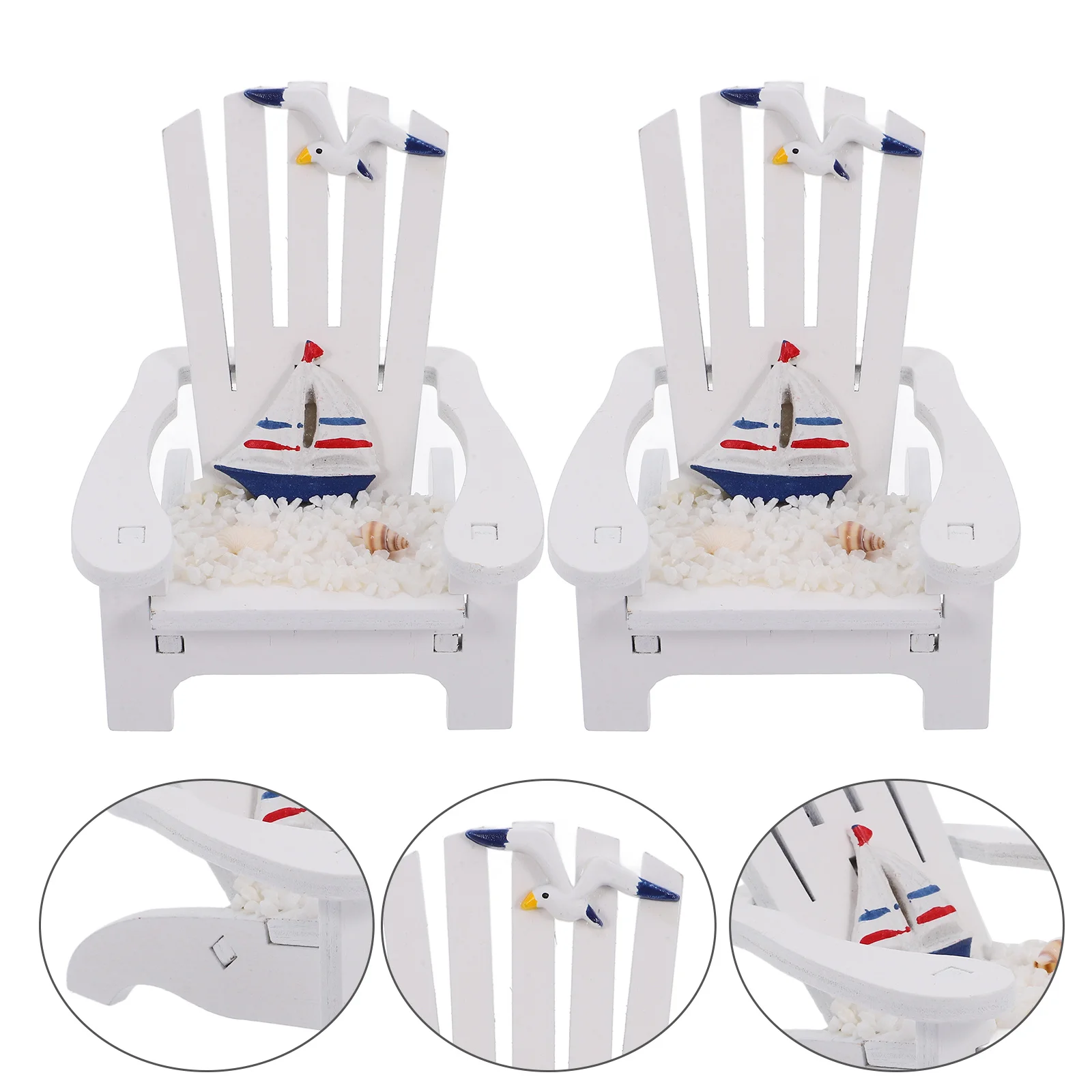 

2 Pcs Beach Chair Decorations Mini Miniature Solid Wood Chairs Pine Decorative Small