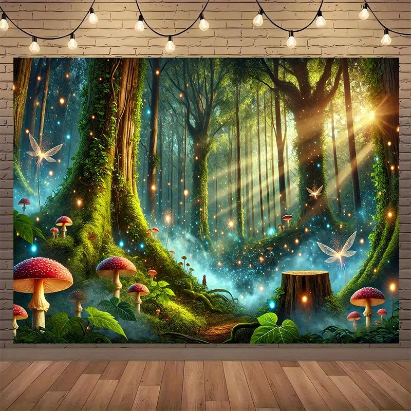 1, Wandbehang aus magischem Wald-Hintergrundstoff, multifunktionale Zimmerbanner-Dekoration, geeignet für Partys und Studios