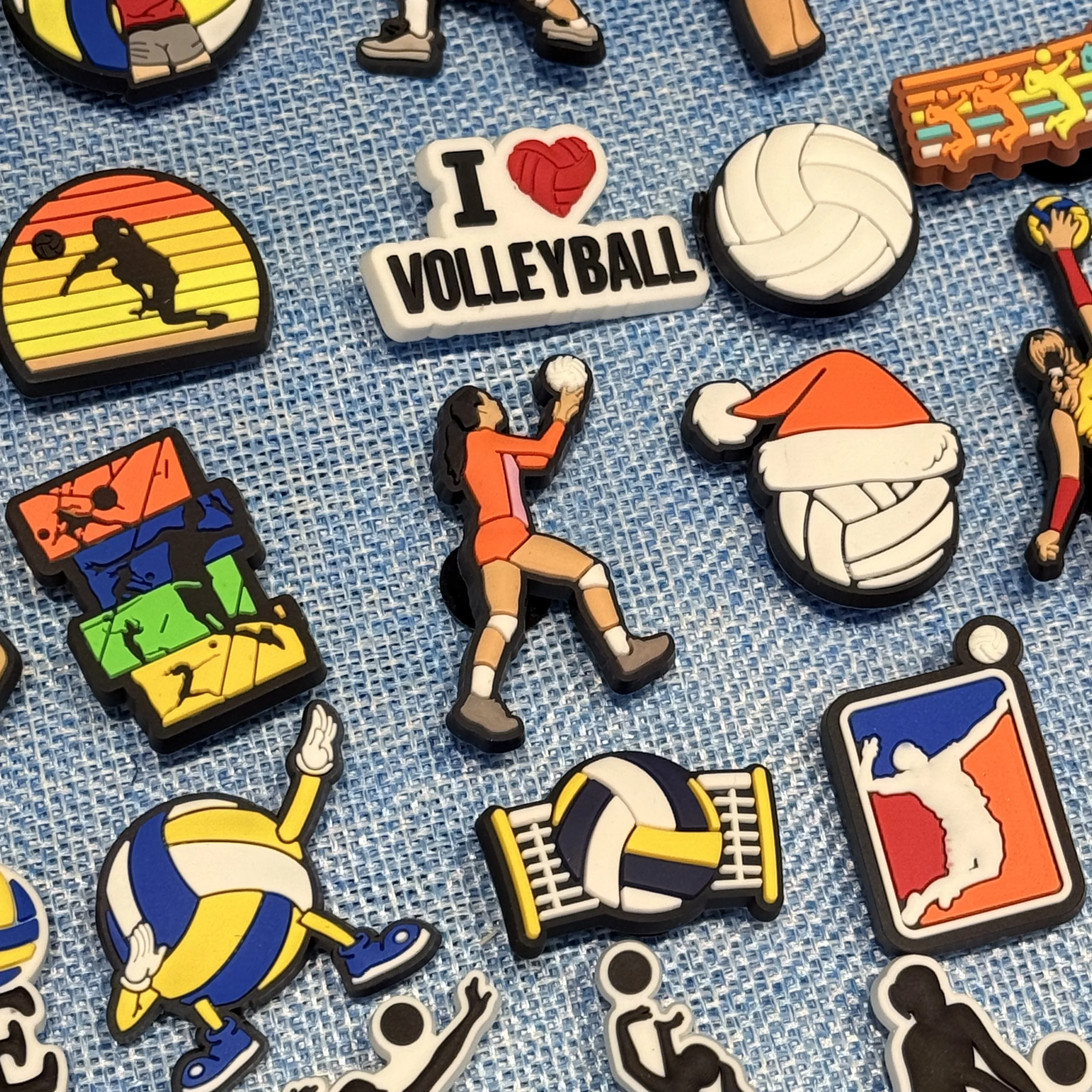 23-50Pcs I Love Volleyball PVC Shoes Buckle Charms Mix Sports Smash Sandals Accessories DIY Children Backpack