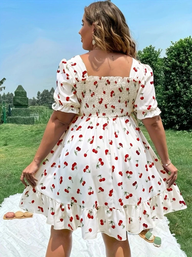 Floral Print Summer Elastic Waist Dress Slimming Flowy Casual Boho Women Dresses European American Style Loose Fit Maxi Dress