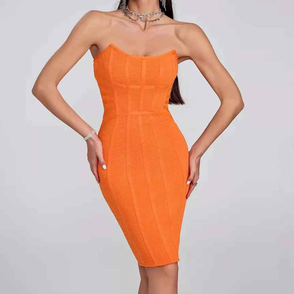 فستان أنيق بلون سادة وبسيط بدون ظهر بدون أكمام، تنورة ركاب مخططة للتخسيس - GZXX862