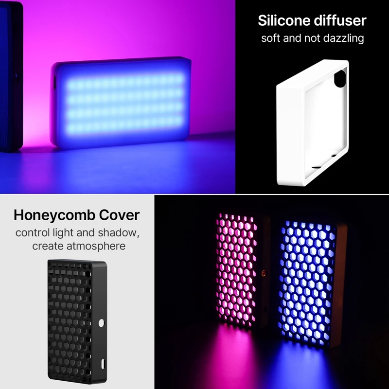 Ulanzi LT002 7-calowa kieszonkowa lampa wideo LED RGB Panel świetlny CRI 95+ 2500-9000K z oświetleniem do aparatu fotograficznego o pojemności 4000 mAh o strukturze plastra miodu