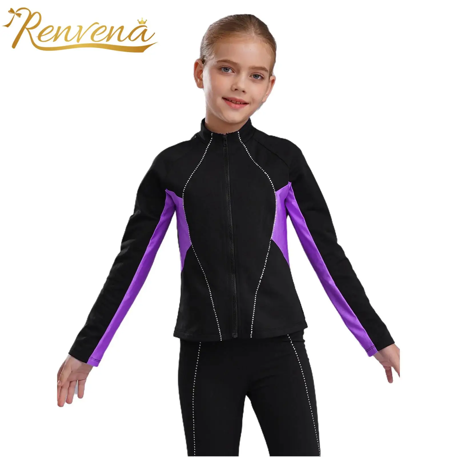 Fleece-Lined Jackets Girls Figure Skating Gymnastics Jacket Ballet Leotards Sweatshirt Children's Outerwear Sports Workout Coat